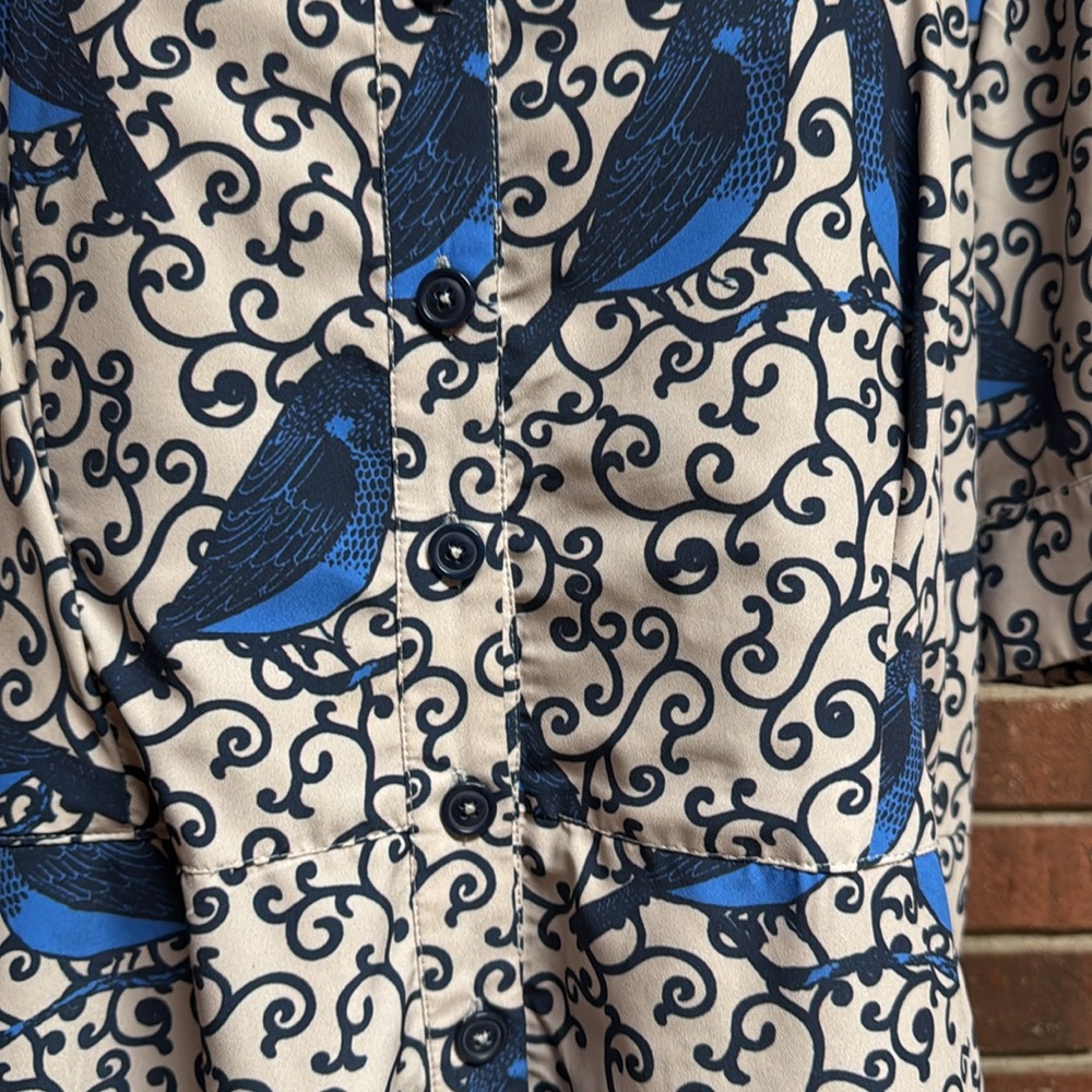 Eshakti Blue Bird Print Ruffle Hem Dress - Picture 3 of 10
